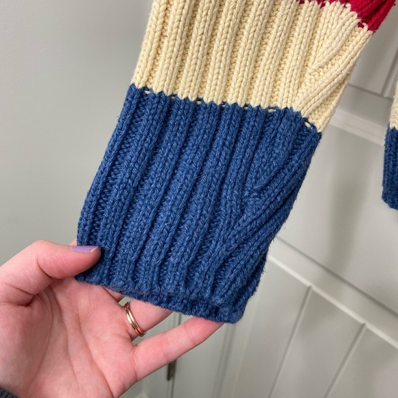 EUC Liz Claiborne women’s red blue cream striped thick knit cotton sweater large - Picture 2 of 6